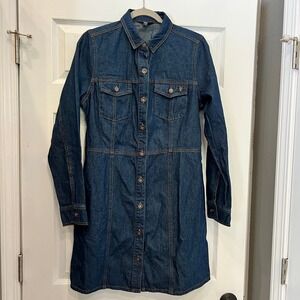 Frye Denim Shirt Dress 100% Cotton Dark Wash Western Americana Mini Dress Medium